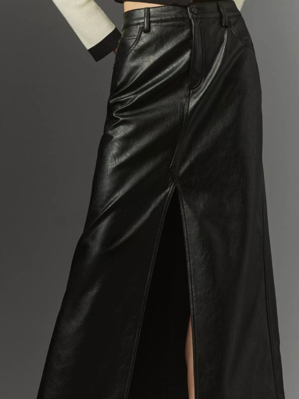 Pilcro Anthropologie Faux Leather Front Slit Maxi Skirt